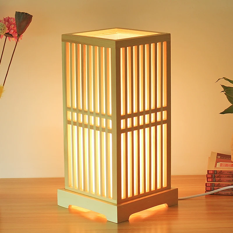 

Японский Ночной светильник, современный индивидуальный подарок, ночной Светильник из массива дерева, прикроватный светильник в китайском ...