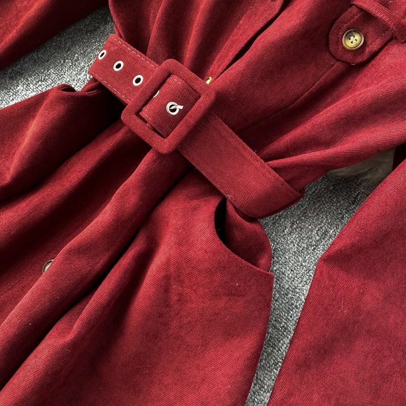 ALPHALMODA, модное женское платье, Осень-зима, французское ретро платье средней длины с поясом, сплошная шикарная одежда