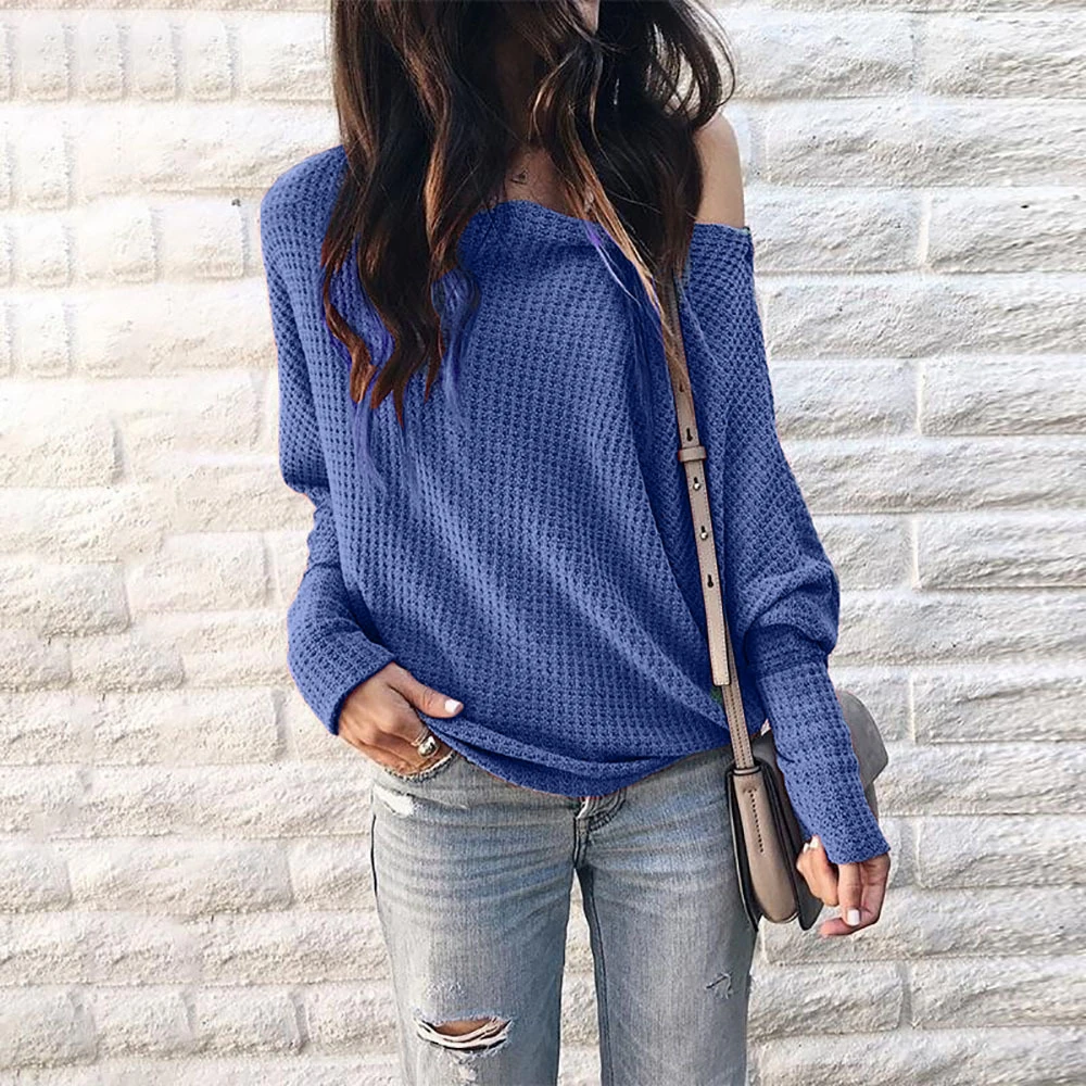 Pullover Sweater Women Loose Off Shoulder Sexy Ladies Slash Neck Knit Casual Tops Women's Solid Color Autumn Clothing | Женская