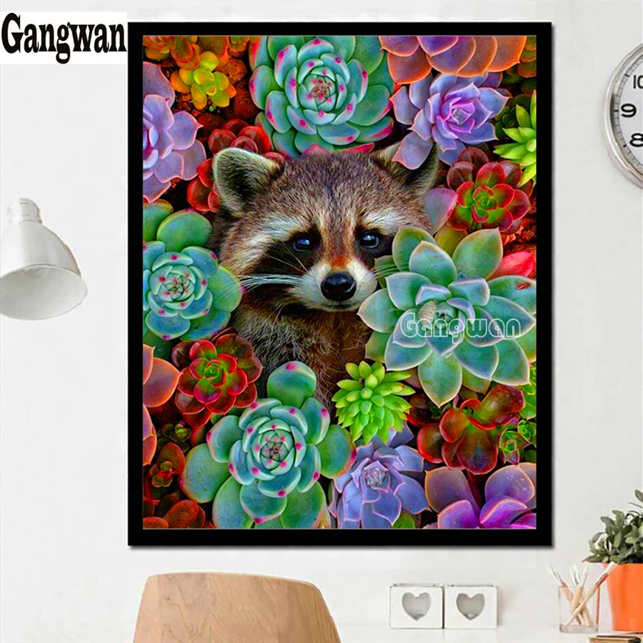 Картина из квадратных страз с изображением суккулентов вышивка круглых 5d