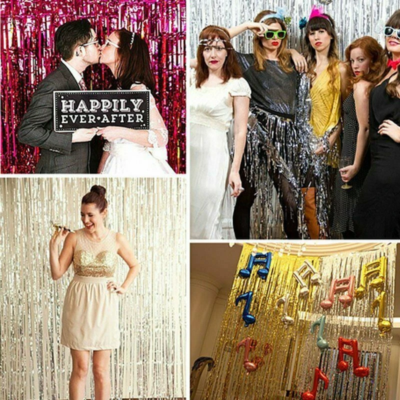 

3x8' Long Metallic Foil Fringe Tinsel Curtain Wedding Backdrop Xmas Party