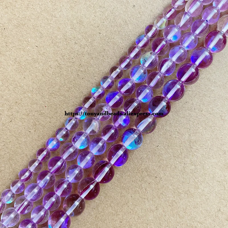 

Smooth K9 Lt Purple Austria Crystal Synthetic Moonstone Round Loose Beads 15" Strand 6 8 10MM Pick Size For Jewelry Making DIY