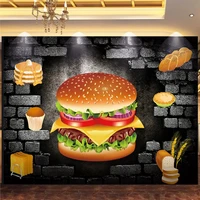 custom photo wallpaper 3d stereoscopic hamburger poster decoration mural papel de parede 3d bread coffee shop tooling background