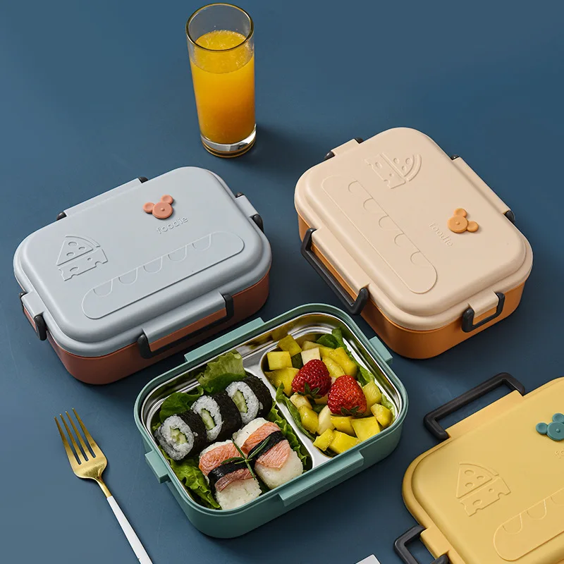 

Office Worker 2 Lattice Microwave Heated Lunch Container Food Storage Box 1.2 Liter Stainless Steel Lunch Box Bento Box