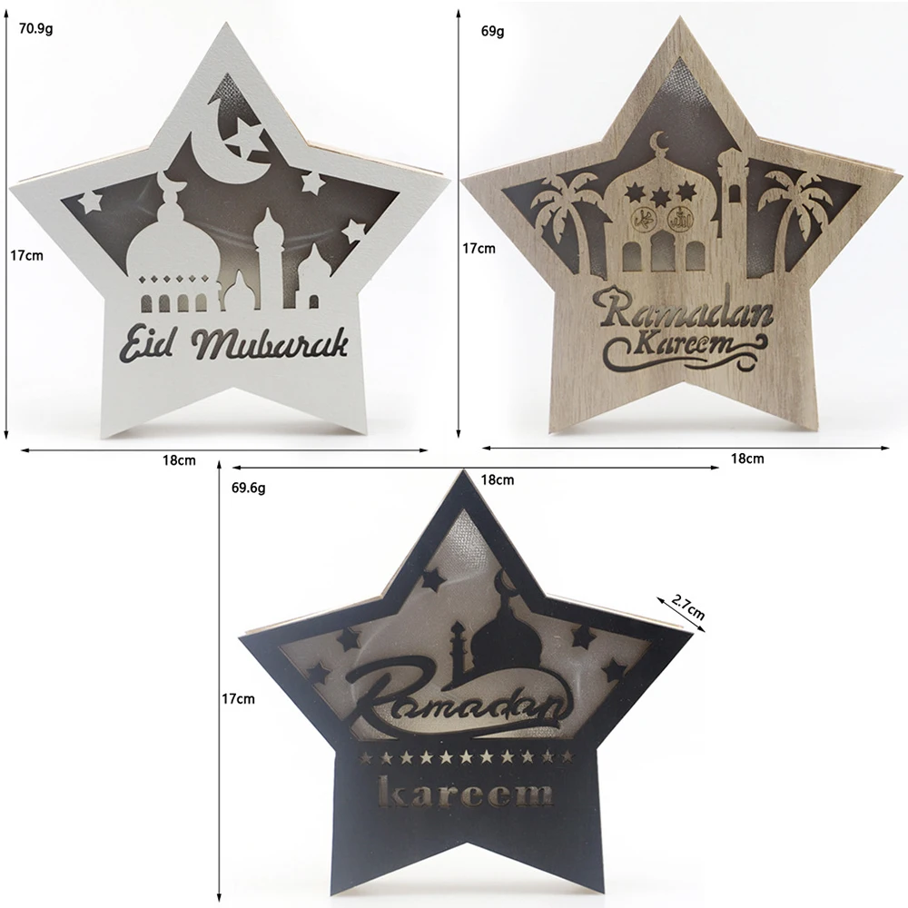 

LED Light Moon Star Ramadan EID Mubarak Decoration Wooden Ornament Islamic Muslim Eid Used For Home Party Decoration