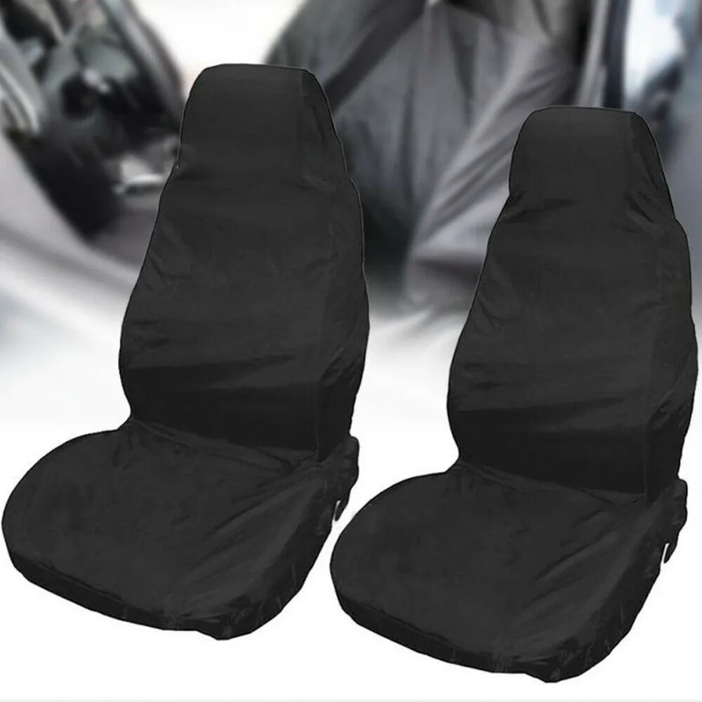 

2Pcs Car Seat Covers Set Universal Fit Most Cars Covers With Van Black Waterproof Track Detail Styling Car Seat Protector