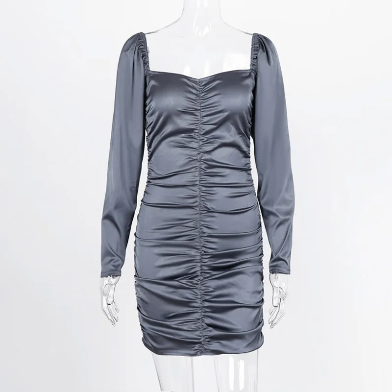 Женское плиссированное платье COSYGAL облегающее однотонное офисное мини с