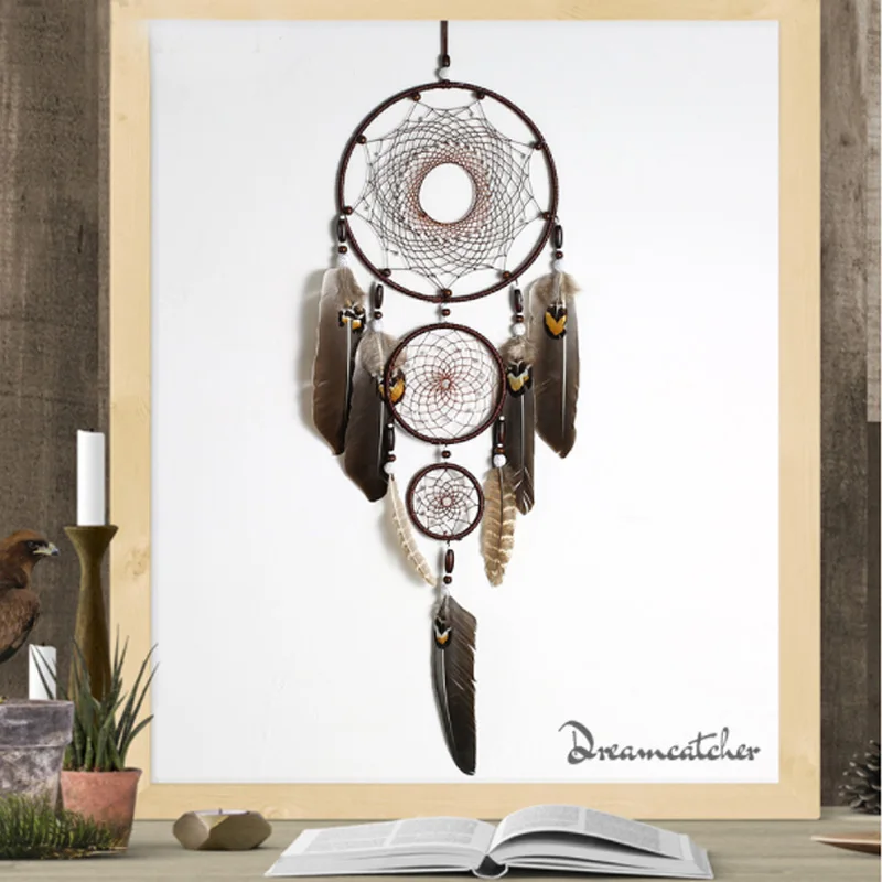 

Indian Handmade Dream Catcher 3 Nets With Feathers 80 cm Wall Hanging Meshs Dreamcatcher Craft Gift Living Room Home Decoration