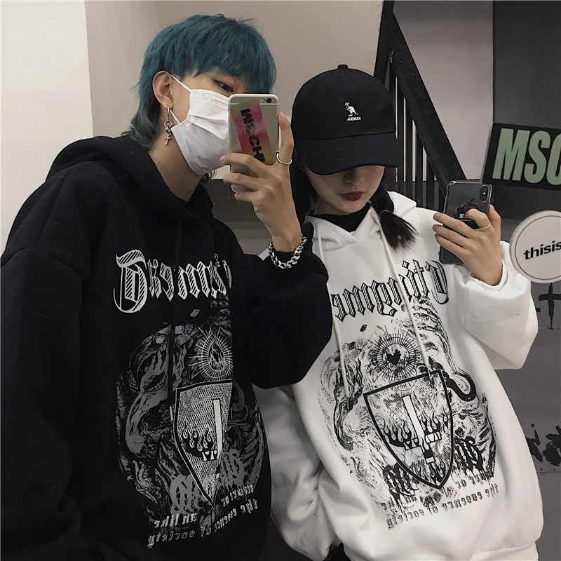

Couple Clothing Diablo Print Men Hooded Pullover 2021 Spring New Casual Sweatshirts Fashion Vintage Sudaderas Hombre Streetwear