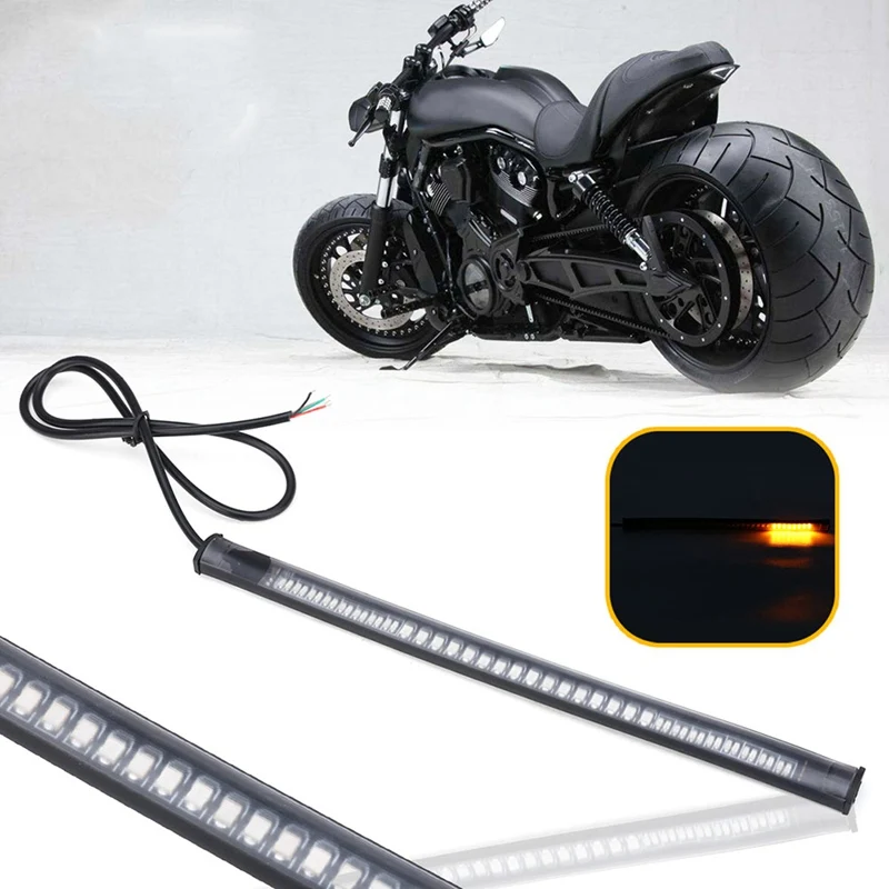 

LED Motorcycle Light Bar Strip Flexible Tail Brake Stop Turn Signal Lamp License Plate Light Red Amber Color