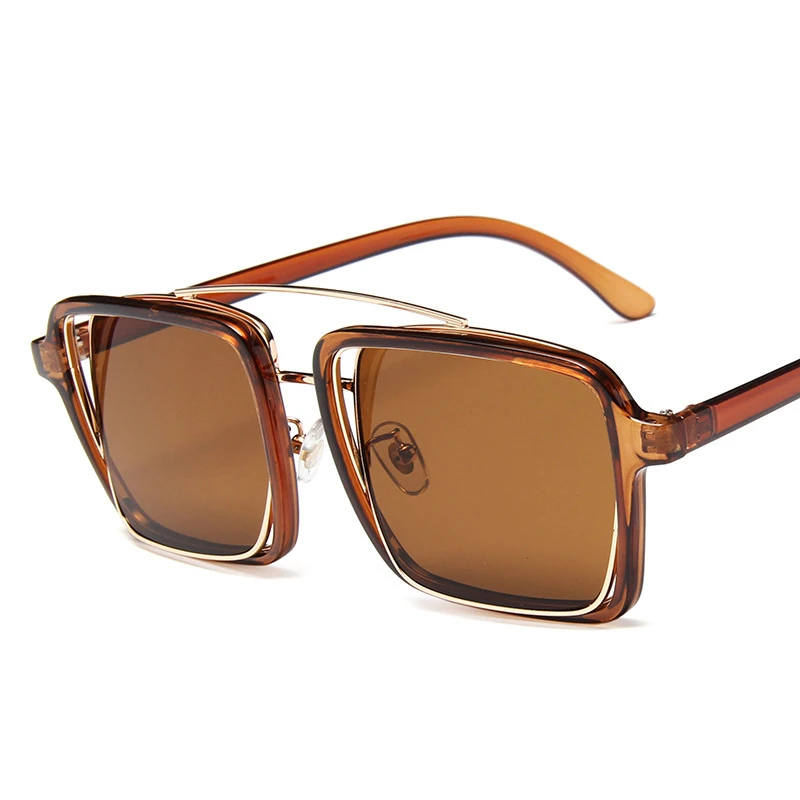 Korean version of the new ladies sunglasses Fashion personality double beam large box concave double-layer glasses | Аксессуары для