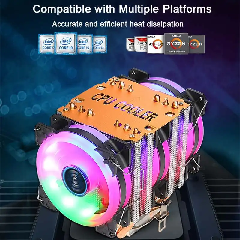 Кулер для ЦП с 6 тепловыми трубками 4 контакта ШИМ RGB ПК тихий вентилятор
