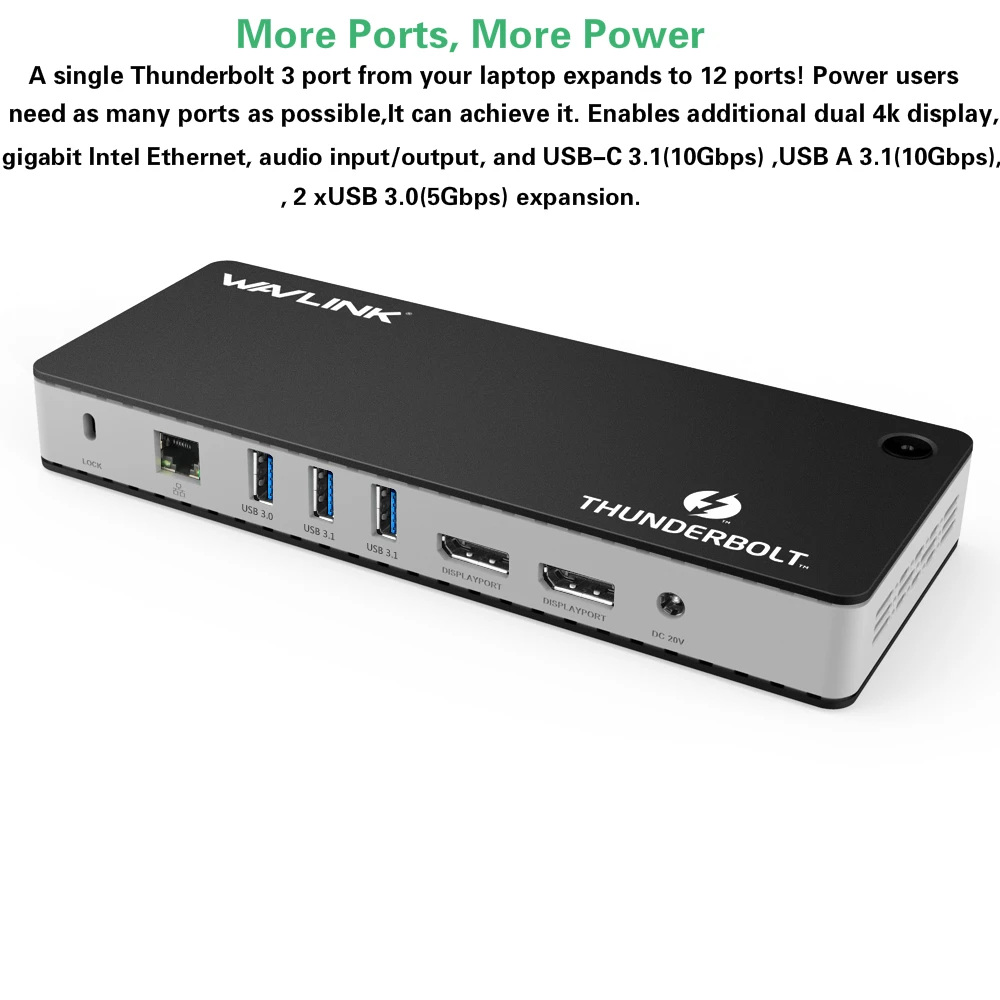 Wavlink Thunderbolt 3 USB-C док-станция двойной 4 k@ 60 Гц видео дисплей 60 Вт USB-C питания для MacBook pro Intel сертифицировано