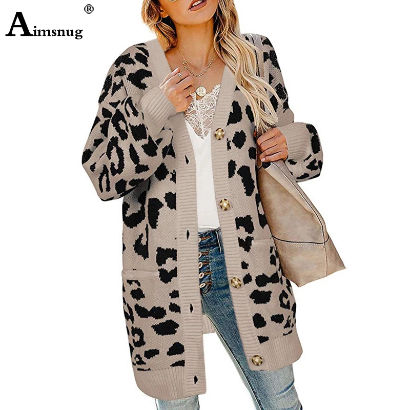 

Однобортный длинный леопардовый кардиган, свитеры, Женская осенне-зимняя туника с длинным рукавом, верхняя одежда, модное женское длинное п...