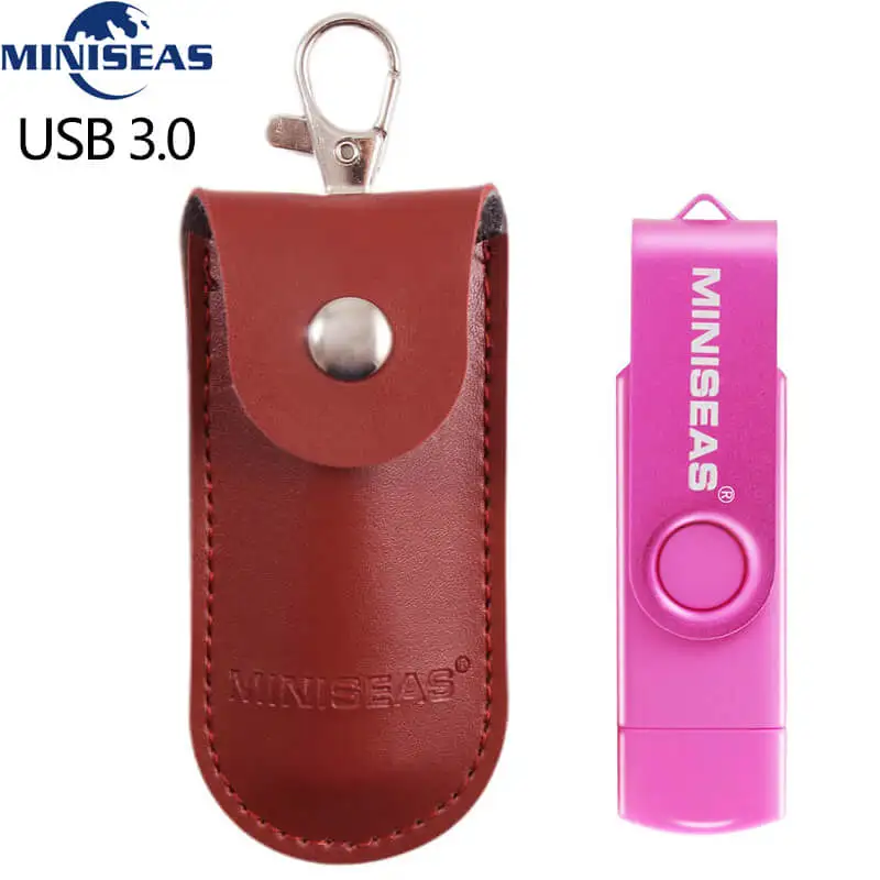 Новинка, Miniseas, usb 3,0, OTG, 64 ГБ, флеш-накопитель, USB флеш-накопитель, внешняя карта памяти, 32 ГБ, 16 ГБ, Micro USB, флешка, сумка - Цвет: red with rbag