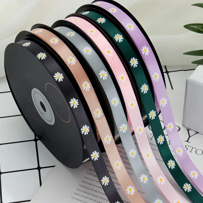 45 м Маргаритка печатная Grosgrain лента атласная цветы с цветочным принтом вечерние