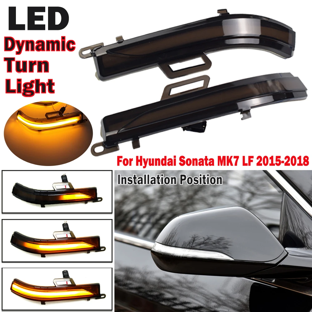 

2pcs For Hyundai Sonata MK7 LF 2015-2018 Dynamic Flowing Side Mirror LED Turn Signal Water Blink Light