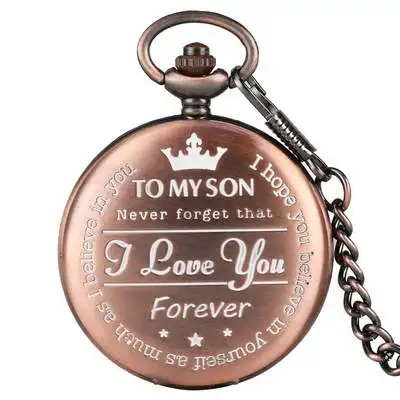 rose gold Популярные кварцевые карманные часы с гравировкой «Мой сын я люблю тебя», ретро серое покрытие, сувенир, подарки на день рождения для сына, коллекция произведений искусства - Цвет: rose gold