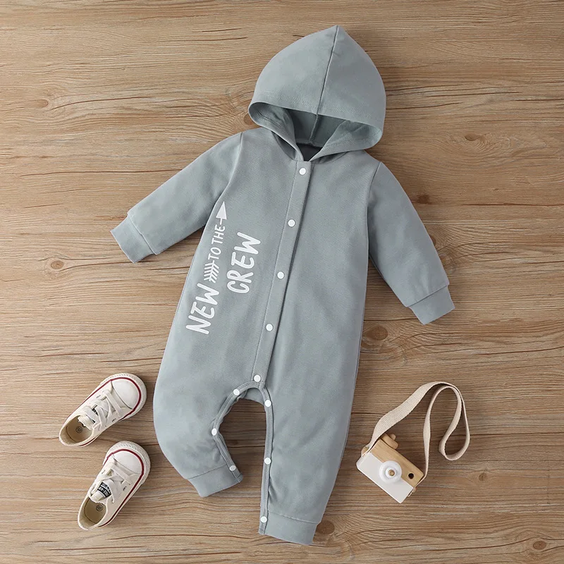 

New 2021 Infant Newborn Baby Romper Winter Long Sleeve Letter Single Breasted Hoodies Baby Cute Rompers Clothes Outfits