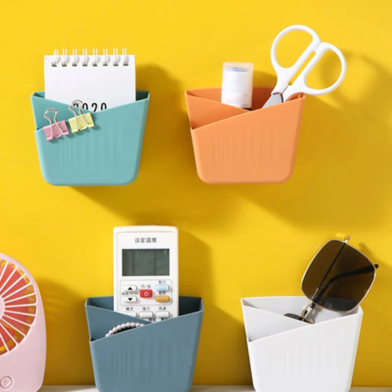 

New Wall-Mounted Storage Box Mobile Phone Plug Holder TV Air Conditioner Remote Control Storage Organizer Box Self-adhesive Box