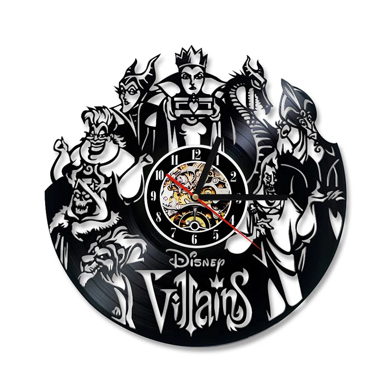 

Настенные часы с виниловой записью, креативные кварцевые украшения ручной работы с изображением злодейцев, черные полые, для домашнего декора