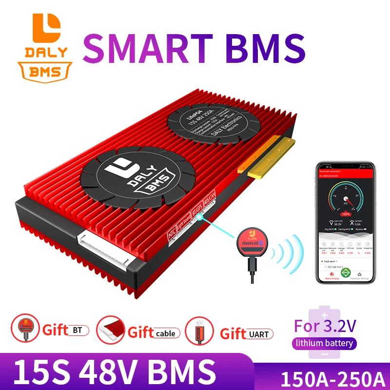 

BMS 15S 48V LiFePO4 Kostenloser Bluetooth fur 18650 batterie pack 150A 200A 250A 3,2 V BMS USB funktion LiFePO4 BMS