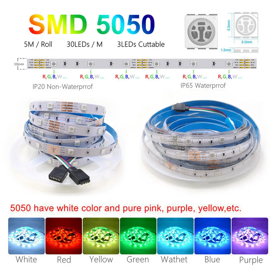 Светодиодные ленты 5050 2835 Водонепроницаемый 12V 5 м 10 15 RGB светодиодные светильники