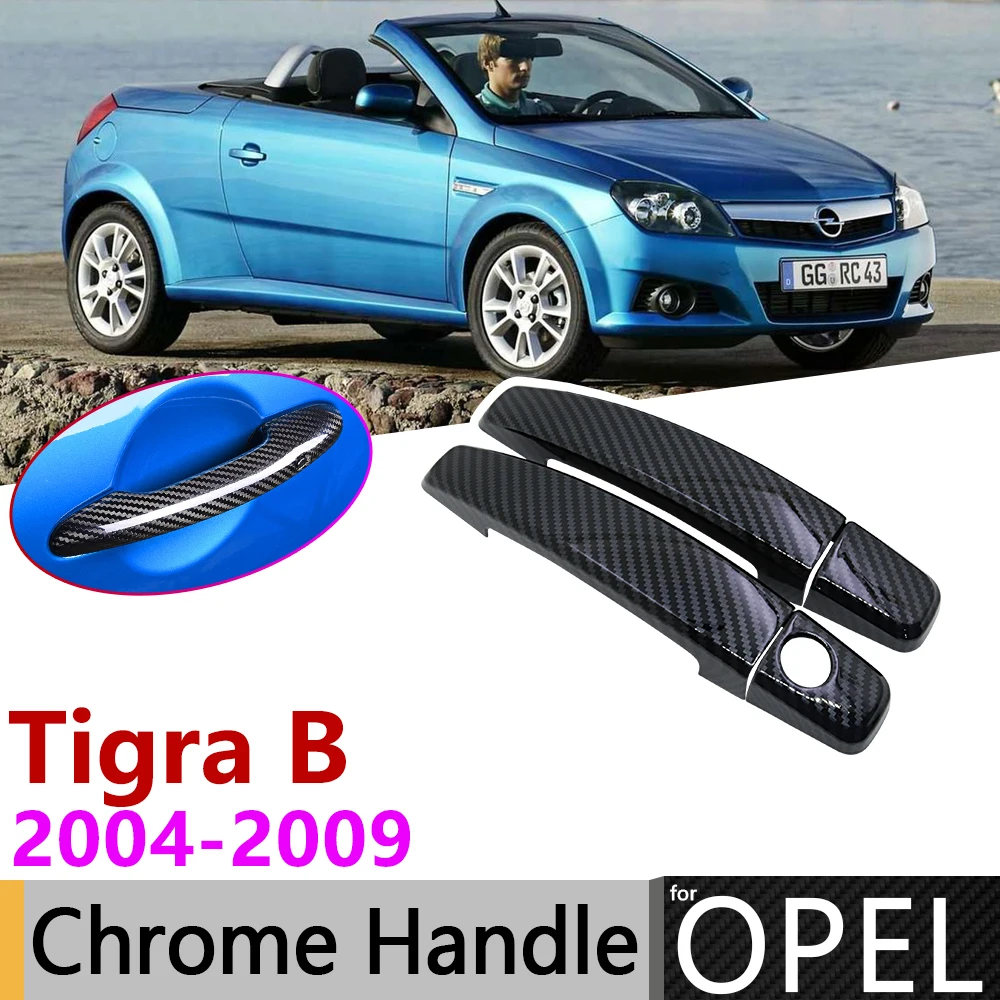 Black Carbon Fiber Door Handle Cover for Opel Tigra B 2004~2009 Vauxhall Holden TwinTop Car Accessories Stickers Trim Set Chrome