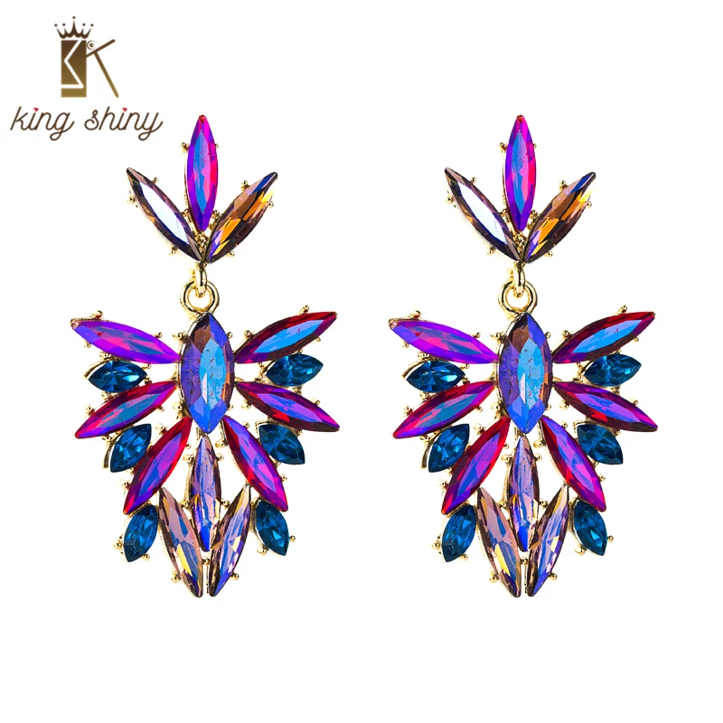 Блестящие винтажные Разноцветные серьги-подвески King с кристаллами для женщин, Модные Цветные серьги-подвески из цветного стекла, ювелирные...