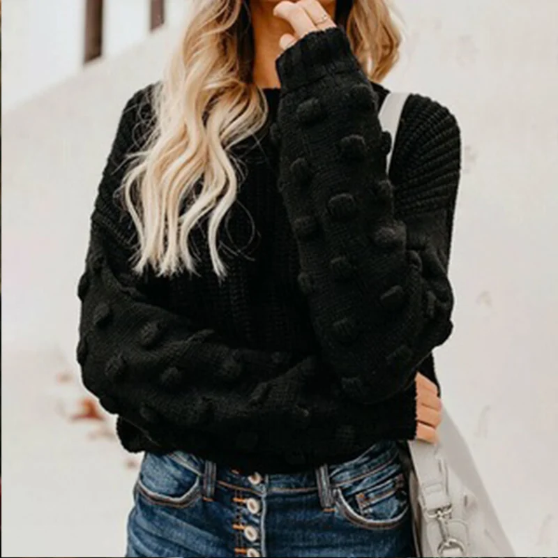 

Women Jumper Black Thicken Crop Knitted Sweater Women Autumn Winter Sweet Fashion Lantern Sleeve Casual Solid Oversize Pullover
