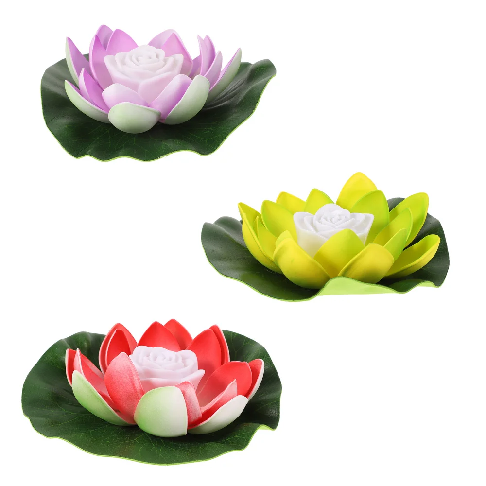 

3PCS Blessing Lotus Lamp LED Lotus Light Water Landscape Lighting Ornament 18CM