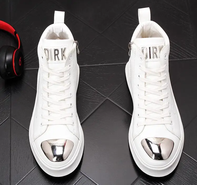 Модные кожаные мужские с высоким берцем панк-кроссовки в стиле хип-хоп Мужская