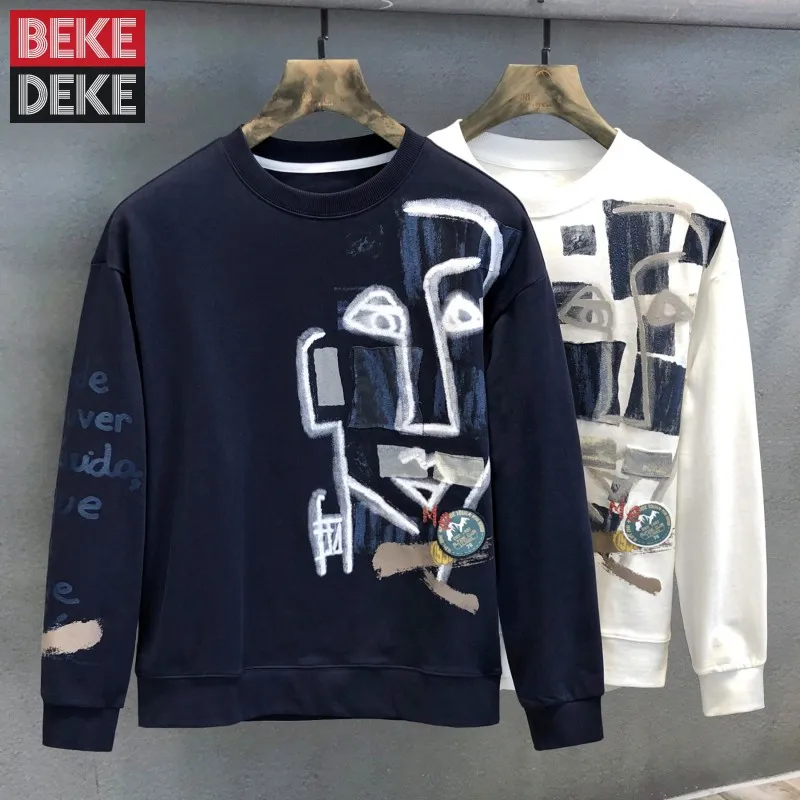 

Футболка мужская с длинным рукавом и круглым вырезом, повседневный Свободный пуловер в стиле Харадзюку, топ с принтом граффити, уличная оде...