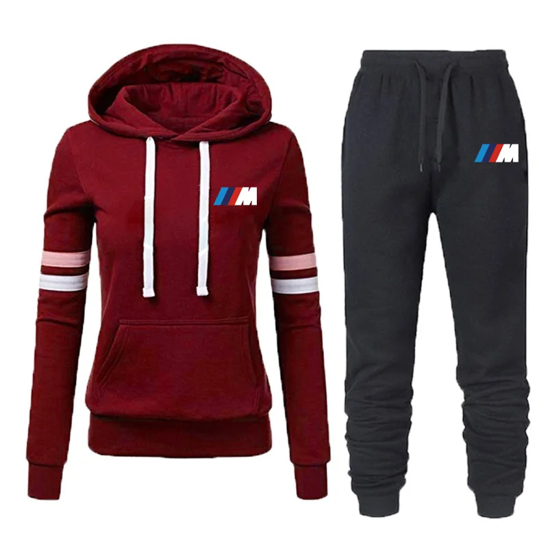 

Повседневный Спортивный костюм для женщин, зима 2021, теплый комплект из двух предметов, свитшот с капюшоном и брюки, женские костюмы, женская ...