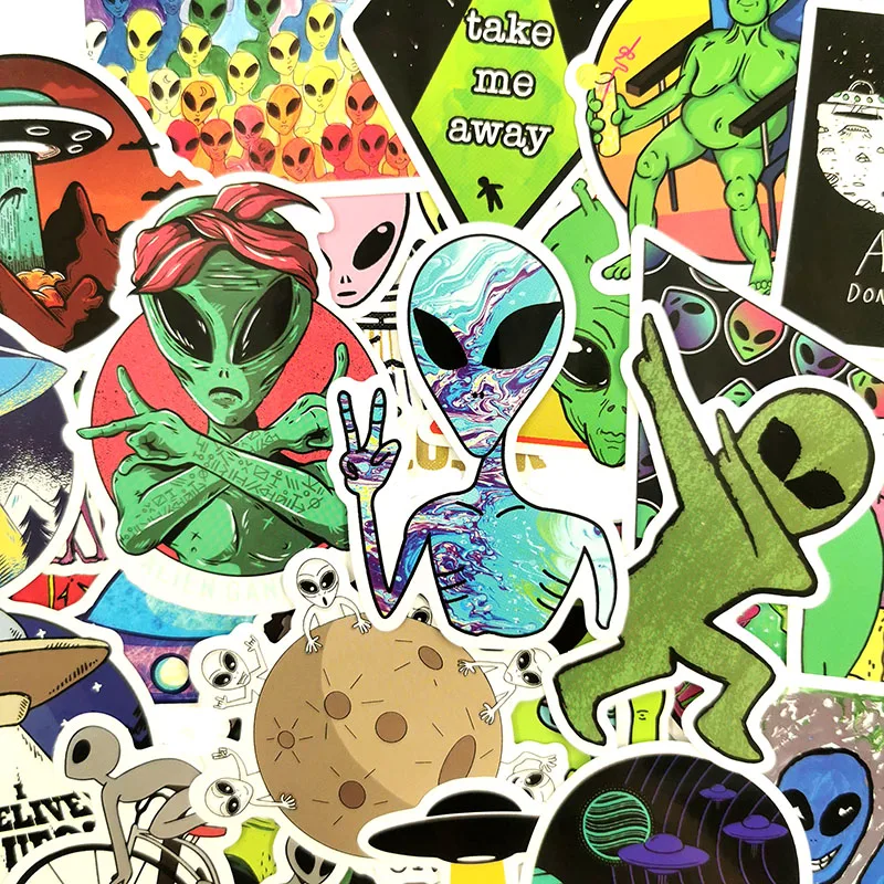 Горячая 50 шт./компл. мультфильм ET Alien НЛО стикер для багажа ноутбук холодильник ноутбук игрушка для скейтборда стикер