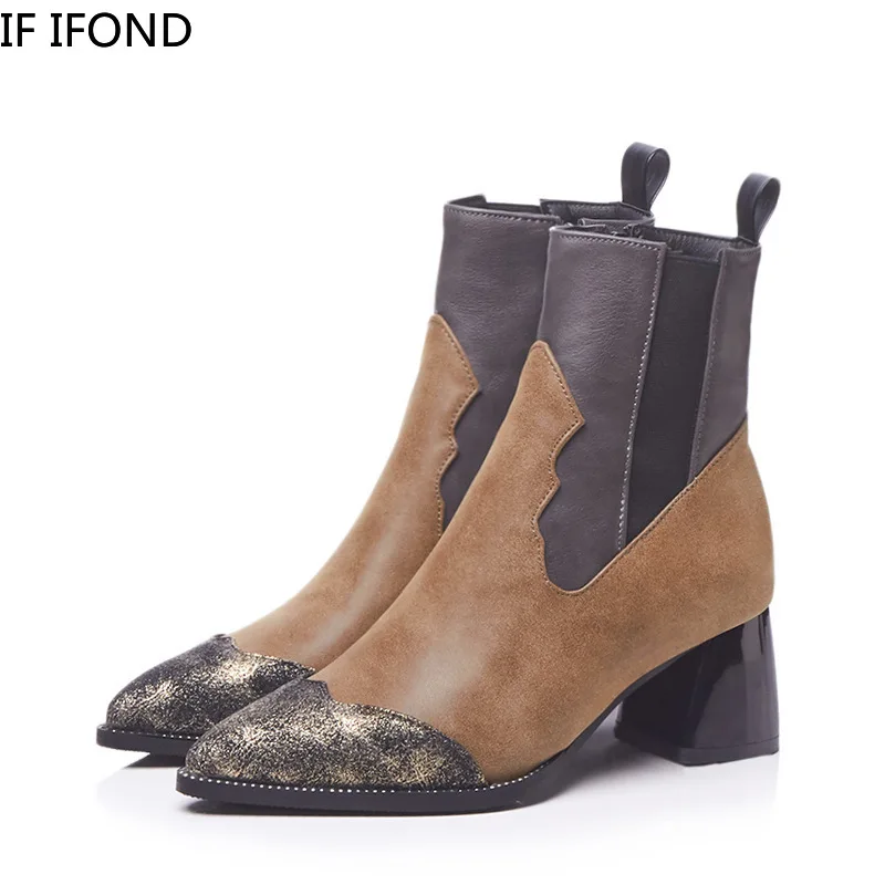 IF IFOND/осенне-зимние ботинки Челси с острым носком на квадратном каблуке Модные