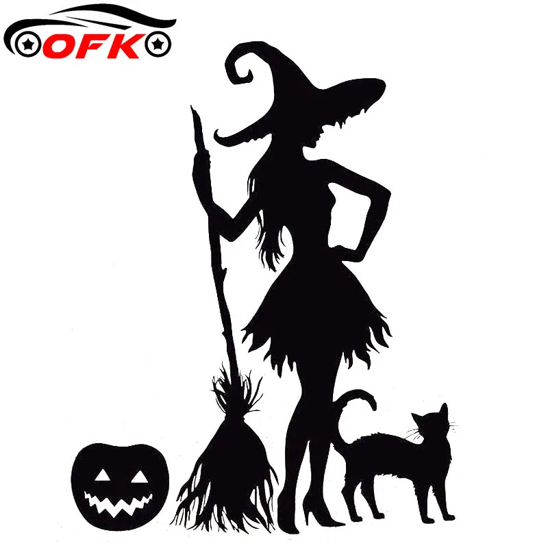 

Funny Car Sticker Pumpkin Witch Broom Cat Magic Monster Accessories PVC Decal Black/Silver for Toyota,20cm*15cm