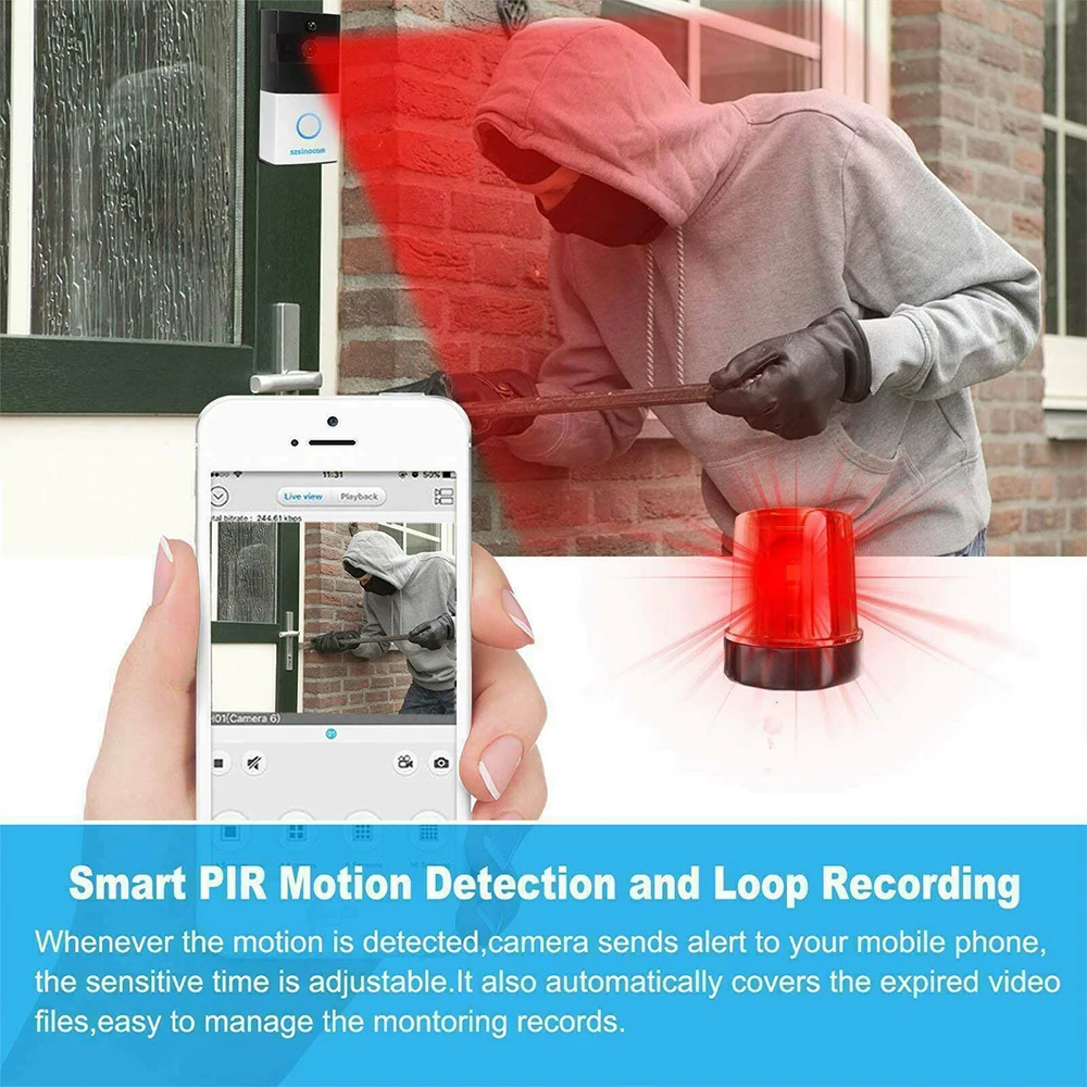 

Smart WiFi Video Doorbell Camera Wireless APP Remote 2-way Audio Intercom Alarm Door Bell IR Night Version Home Security Camera