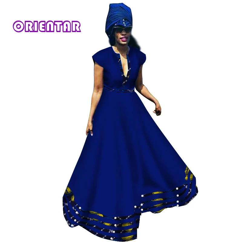 

New African Women Dress Private Custom Short Sleeve Sexy Deep V-neck Maxi Dresses Women Pure Batik Cotton African Clothes WY2846