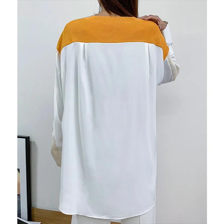 

Temperament commuter hedge loose v-neck splicing knitting v-neck turtleneck sweater