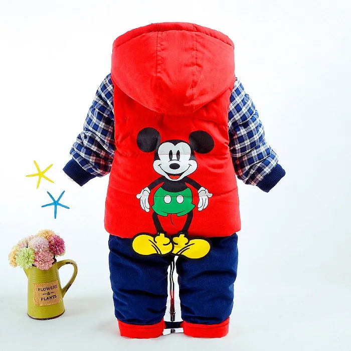 red mickey Комплект одежды для маленьких мальчиков, Вельветовая одежда для малышей зимние спортивные костюмы, детский спортивный костюм, комплект, повседневная куртка с капюшоном с рисунком+ штаны - Цвет: red mickey