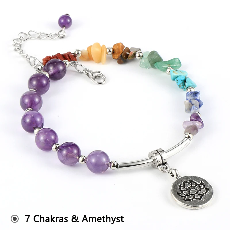 Женский браслет из натурального камня 7 чакр необычный кристаллический гравий