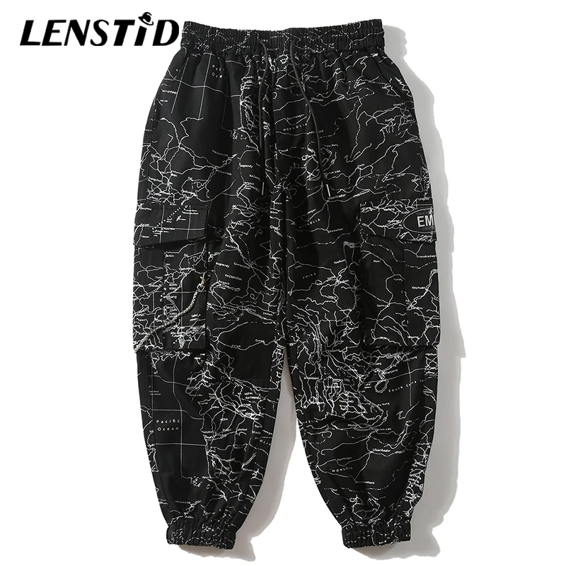 LENSTID 2019 хип мужские карты печати Harajuku уличная Мешковатые Свободные шаровары
