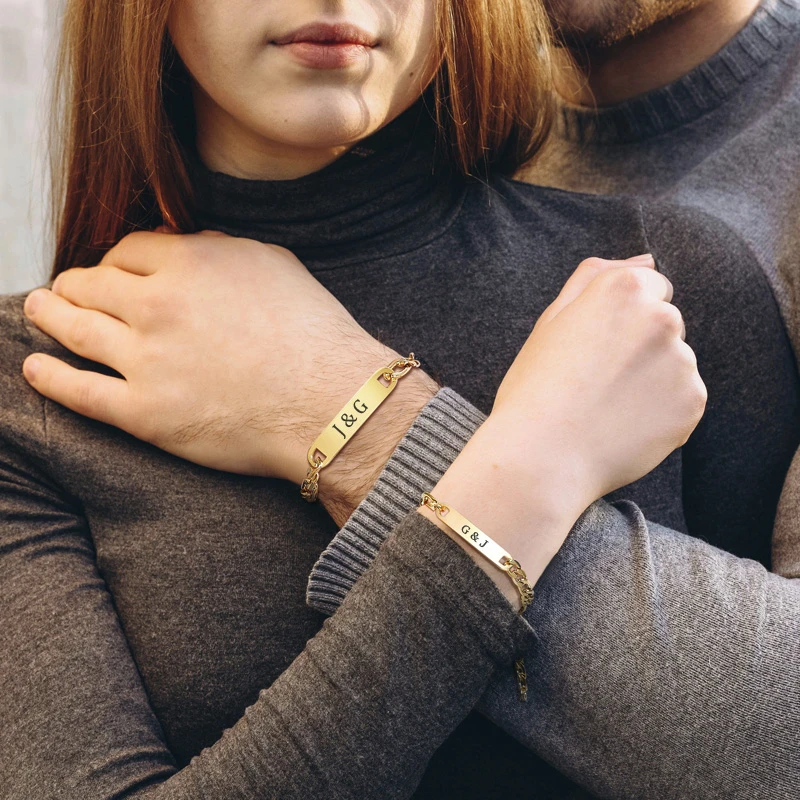 Парные ювелирные изделия Фигаро ссылка ID браслет Персонализация гравируемые