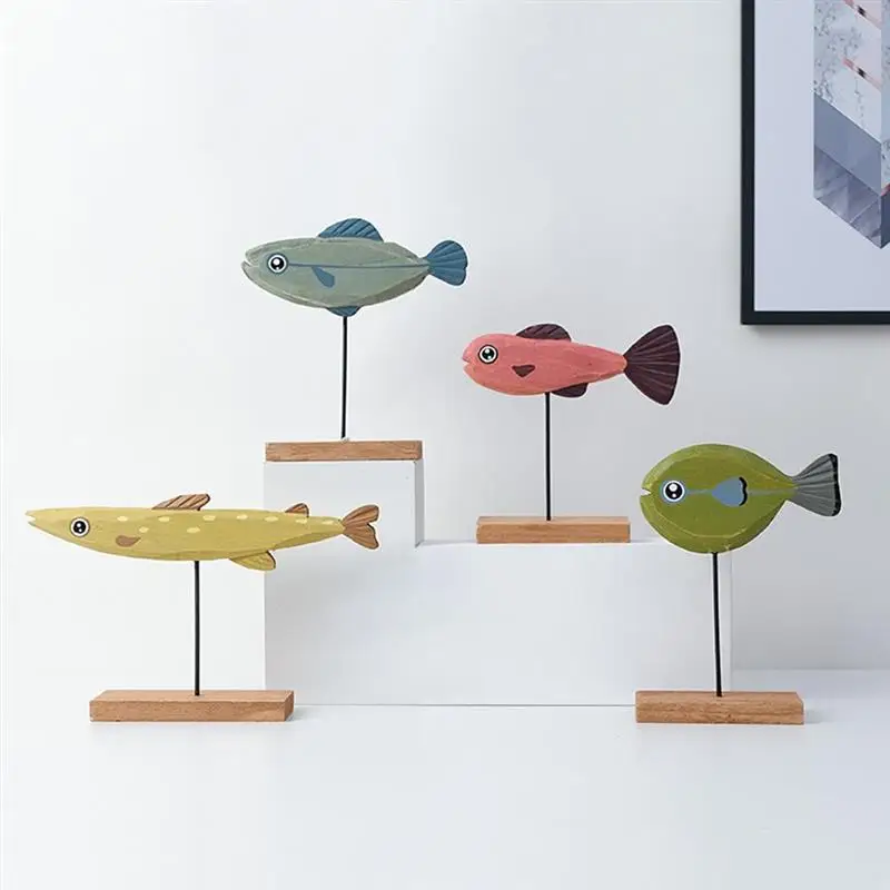 

Mini Wooden Fish Ornaments Fish on Stand Decor Fish Statue Desktop Decoration for Home Office Bar Outdoor Garden Decoration