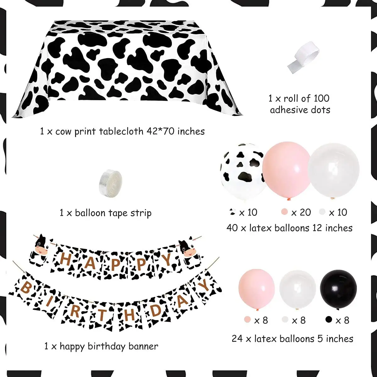 Kit de arco de guirnalda de globos con tem&aacute;tica de vaca, decoraci&oacute;n de fiesta, mantel con estampado de vaca para el 1 &deg; y 3 &deg;, suministros para fiesta de cumplea&ntilde;os de ni&ntilde;os y ni&ntilde;as-1