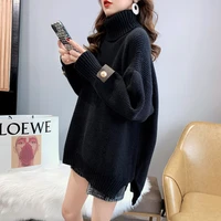 fashion new pure color turtleneck knitted plus velvet jacket women fall winter loose sweater girl party short coat lady clothing