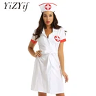 Женское нижнее белье, костюм медсестры, нарядный костюм, сексуальный костюм с отворотным воротником, коротким рукавом, на пуговицах, Униформа, платье с поясом и шляпой