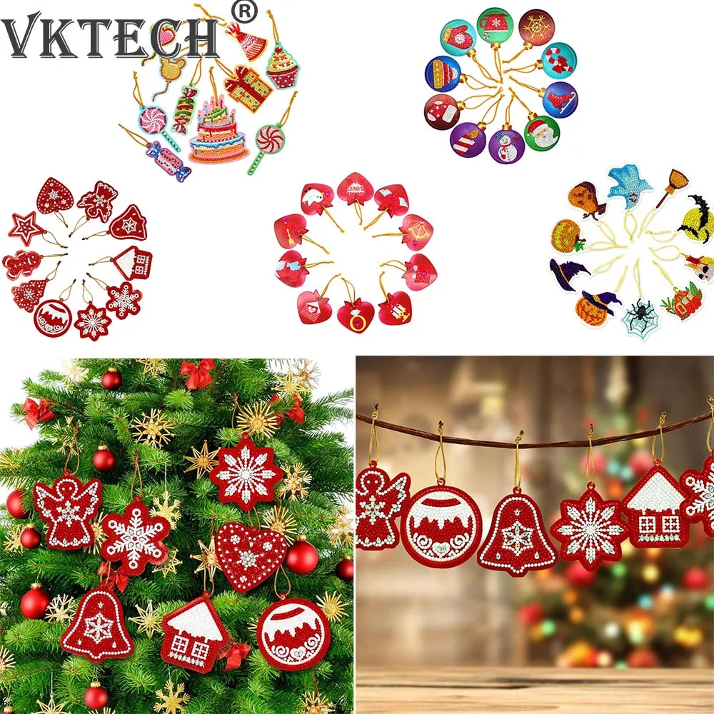 

10pcs DIY Diamond Painting Christmas Tree Pendant Full Drills Special Shape Diamond Embroidery Christmas Decorations for Home