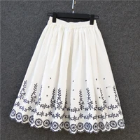 ashiofu custom made 2021 ladies skirts embroidered cotton linen mid length skirt white large swing fairy pleated fashion skirts